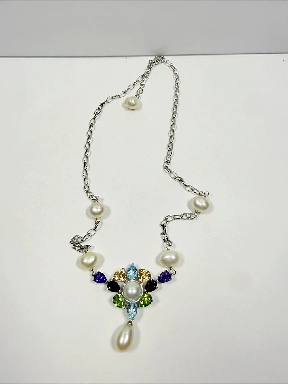 Ross-Simons Pearl & Multicolor Silver Pendant Necklace Like New